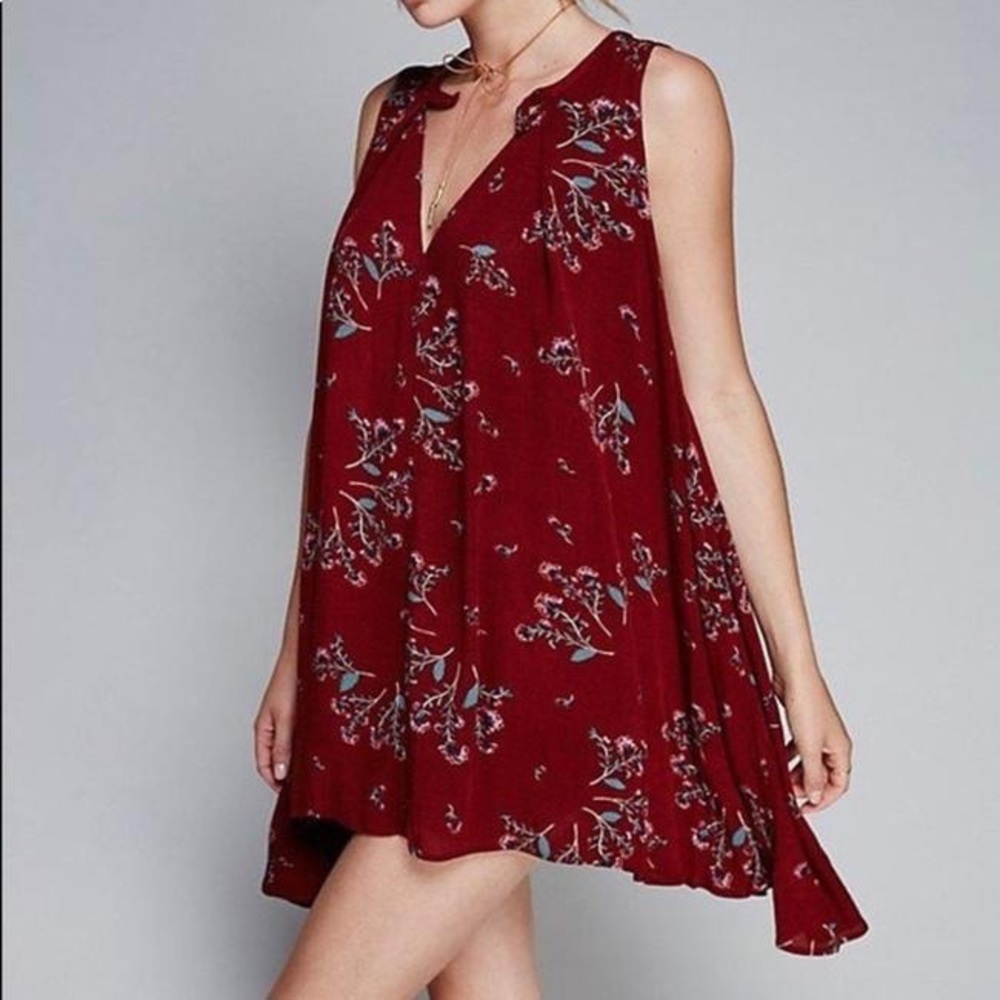 Free People Floral Dress - Snap Out of It Swing Dress • Red Crimson - Size Small